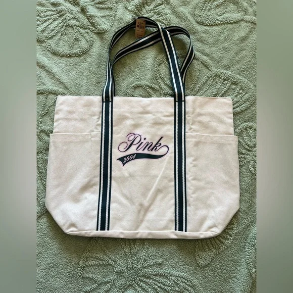 Victoria's Secret PINK Logo Canvas Tote Bag Side Pockets New 2004! - Picture 3 of 12